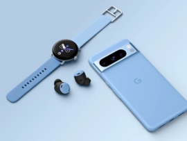 The Google Pixel 8, Google Pixel Watch 2 and Pixel Buds Pro.