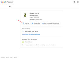 Google Account screenshot with the Sign out button on highlight.