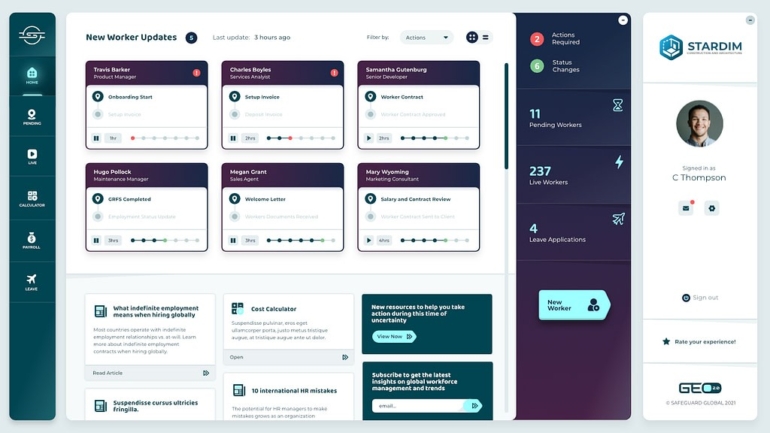 Safeguard Global new worker update dashboard.