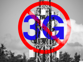End of life for 3rd generation or 3G cell mobile networks illustrated with sign superimposed on rural cellphone tower.