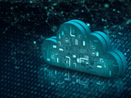Cloud computing technology on binary code with abstract background.
