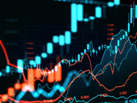 Forex colorful diagrams and stock market data with lines and dynamics.