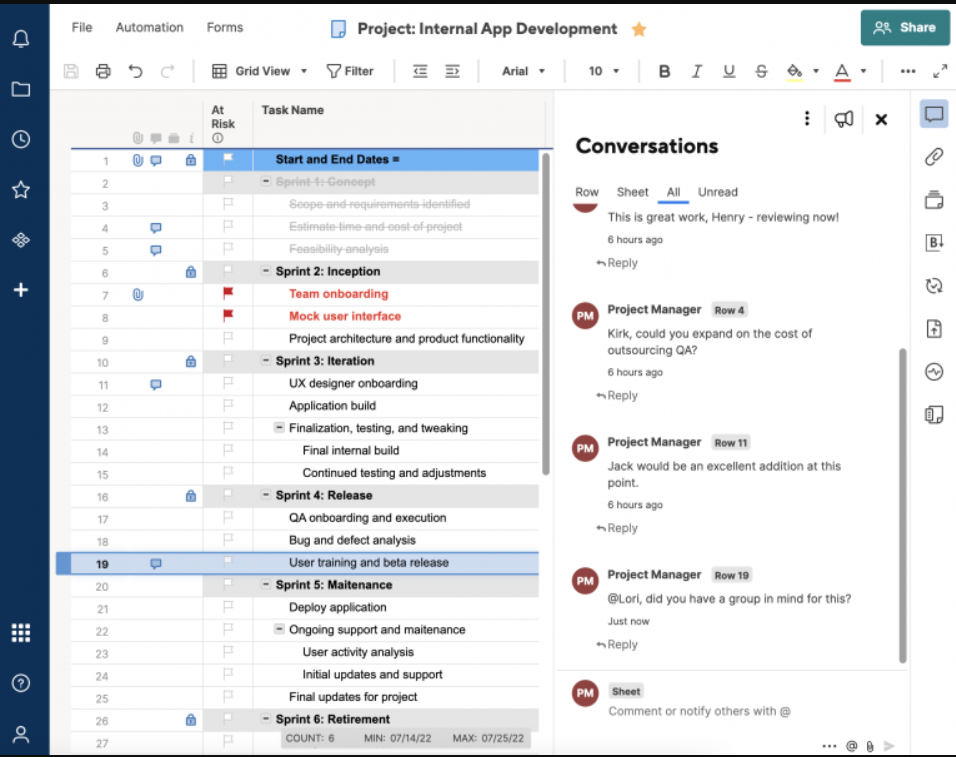 Grid view in Smartsheet