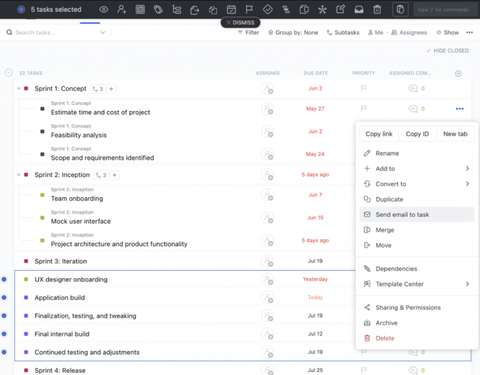 ClickUp's list view