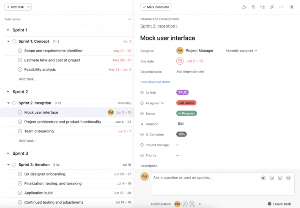 List view in Asana